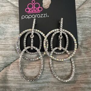 Paparazzi Silver Iridescent Triple-Hoop Drop Earrings